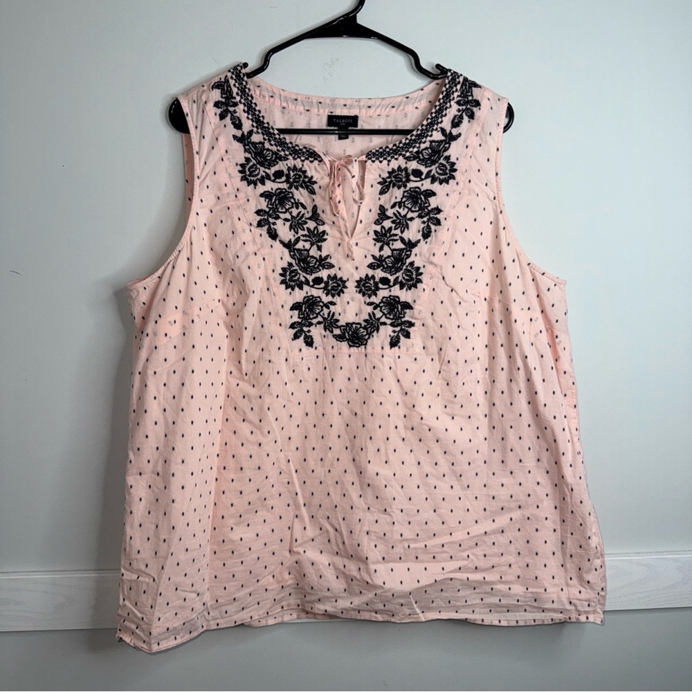 Talbots Pink Sleeveless Polka dot Embroidered Camisole
